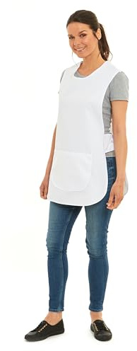 ER Direct Womens Home Work School Kitchen Catering Cleaning Bar Plus Size Plain Printed Coloured Front Large Pocket Side Button Fastening Tabard Apron (White, L)