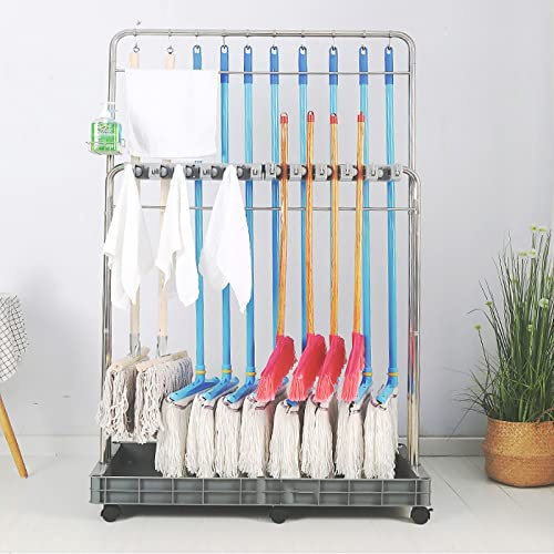 XCHSXYL Soporte para escobas y trapeadores, escurridor de Suelo, Soporte para escobas y trapeadores, Soporte Multiusos para trapeadores y escobas, Soporte móvil para trapeadores