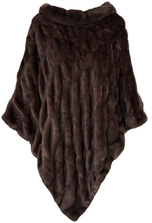 MAPIMANIA - Poncho Donna Invernale color beige con trama a righe simil visone, Mantella Elegante per cerimonia, Scialle Coprispalle, Stola in pelliccia sintetica di altissima qualità