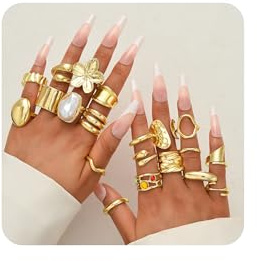 XFSRG 20 Stück Goldene Ringe Set Boho Vintage Stil mit Perlen Blumen und Farbsteinen Unregelmäßiges Design Goldlegierung Verstellbare Offene Fingerringe für Alltag Party Urlaub