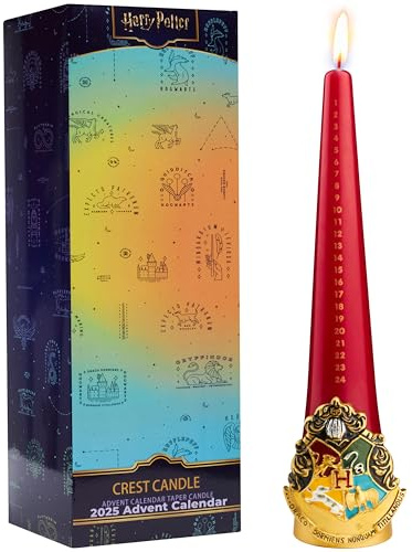 Harry Potter Advent Candle, Unscented Tapered Christmas Candle with 12-hr Burning Time & Reusable Resin Holder, Party Table Christmas Decorations (Multi Hogwarts)