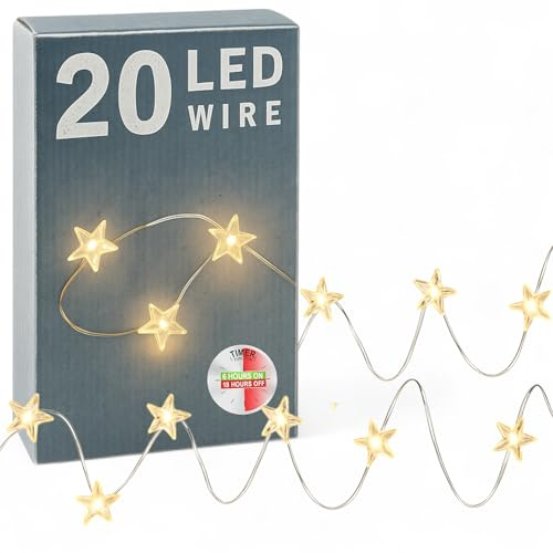MIJOMA LED Lichterkette Stern 20 LEDs warmweiß 220cm Drahtlichterkette mit Timer Batteriebetrieb flexibel Innenbeleuchtung Dekoration für Weihnachten Party Hochzeit DIY