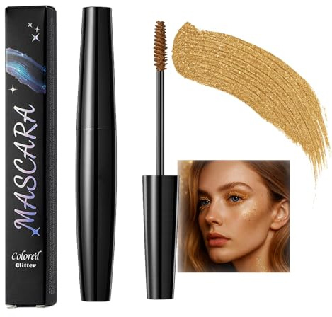 Golden Glitter Mascara with Waterproof Formula for Sparkling Finish - Long Lasting Smudge Proof Volumising Mascara for Sensitive Eyes and Contact Lens Wearers, Suitable for Evening Events and Special