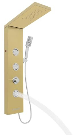 Duschpanelsystem i rostfritt stål med olika vattenutloppslägen, multifunktionell duschpanel med handdusch, LED-vägghängande duschpaneler, duschsystem, regndusch, duschset (guld)