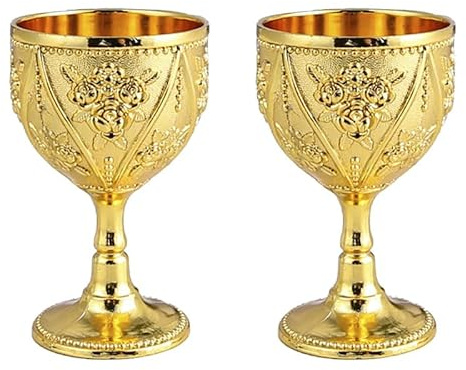 YOPI 2 bicchieri da vino retrò in metallo, piccoli, 30 ml, eleganti bicchieri da vino per uso domestico (oro/2 confezioni)