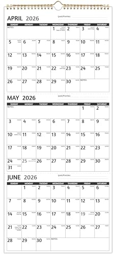 2026-2027 Wall Calendar - 3 Month Calendar 2026-2027 Vertical, Apr 2026 - Jul 2027, 3 Month Wall Calendar, 11 x 26 In Open, 2026 Calendar with Large Print, Holidays, Thick Paper, Priorities ＆ Notes