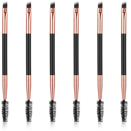 6 Pieces Dual-Ended Brow Brush, Eyebrow Brush, Angled Eye Brow and Spoolie Brushes, Shaping and Filling Eyebrows, Eyebrow Spoolie Brushes for Precise Brushing, Black and Gold