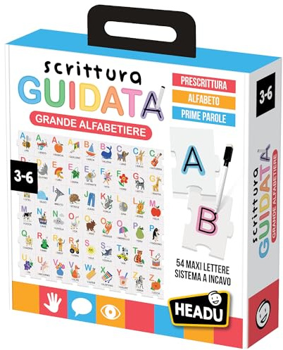 HEADU - Escritura guiada de Gran alfabetista – Prescritura, Alfabeto y Palabras | Juego Educativo para niños de 3 a 6 años, aprende a Leer y Escribir calcando Las Letras en Hueco, Idea Regalo
