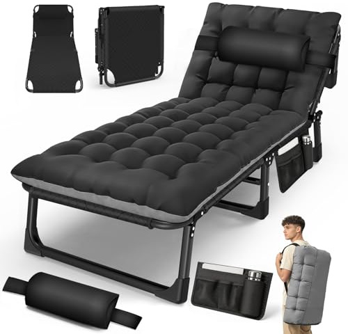 SOFTHOM Campingbett Klappbar mit Matratze&Nackenkissen, 190x75x30cm bis 200KG, Tragbar Feldbett mit Groß Seitentasche, Sonnenliege Outdoor&Indoor, Gästebett Faltbar Oxford-Gewebe, Tragetasche, Schwarz