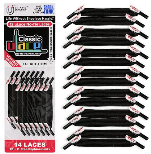 uLace Classic No Tie Shoelaces - Elastic Shoe Laces for Sneakers | Stretchy, Elastic Laces for Slip-On Convenience and Comfort | Easy Installation, For Teens and Adults - Black
