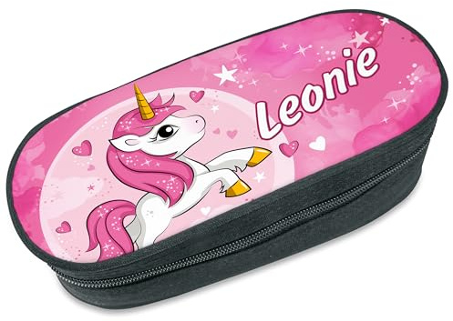 Unikatolo Federmäppchen Einhorn mit Name personalisiert, Federmappe rosa pink Stiftebox, Federtasche, Geschenkidee Mädchen Schulanfang, Kinder, Schultüte kleine Basteltasche Schlampermäppchen
