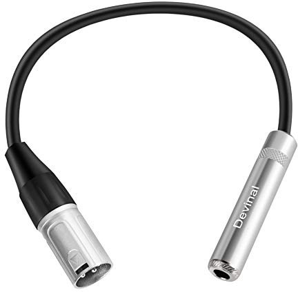 Devinal 1 Feet (30 cm) XLR Male to 1/4 Female Adapter Cable, 3-Pin to 6.35mm TS/TRS Audio Converter, Heavy-Duty Metal Connector for Pro Audio Equipment & Instruments