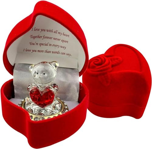SAFRI Love Heart Teddy Bear Red Celebration Rose Gift Boxed Glass Present Girlfriend Boyfriend BF GF Wife Christmas Valentines Day Gift