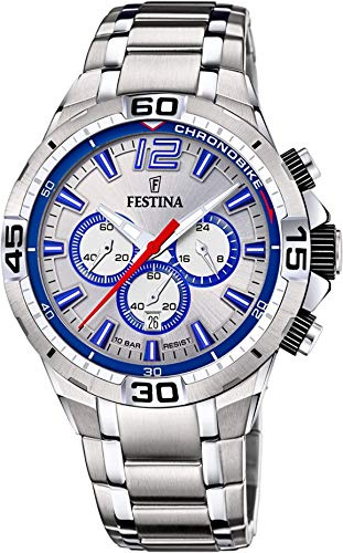 Festina Herren Analog Quarz Uhr mit Edelstahl Armband F20522/1, Silber/Grau