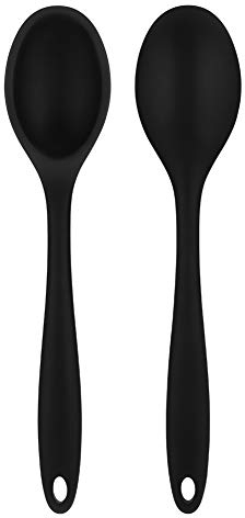 Heyu-Lotus 2 Pcs Silicone Nonstick Kitchen Spoon Set, Heat-Resistant Cooking Spoons for Stirring Scooping and Mixing (Black)
