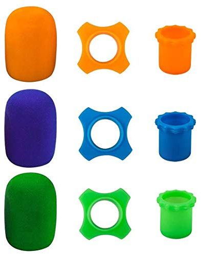 TuNan 9PCS Handheld Microphone Protection, Silicone Ring, Bottom Rod Sleeve Holder, Windscreen Foam Cover for KTV Device, Shakeproof & Anti-Rolling - Orange, Blue, Green