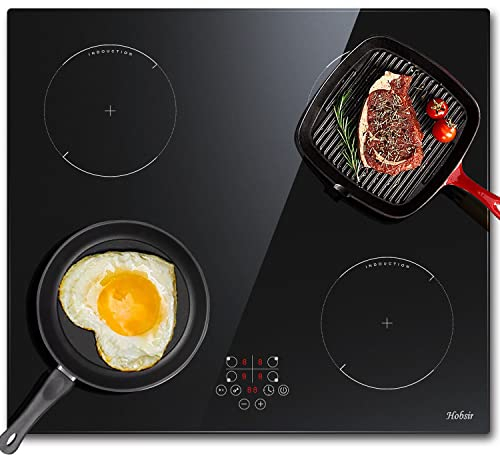 Hobsir hob Induction Hob 4 Zones Built-in Electric Hob 60cm Induction Cooker 6400w Touch control, Child-safety Lock, Stop&go Function, Hard Wire, No Plug Included