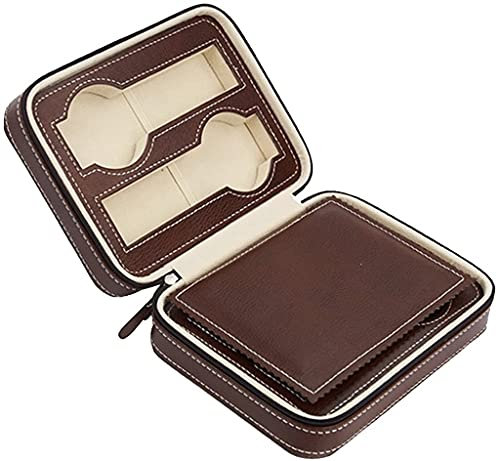 ZRDSZWZ Zuverlässige, elegante Unisex-Leder-Uhrenaufbewahrung mit 2/4/8 Fächern und Reißverschluss, für Reisen, Uhrenkoffer (Farbe: Braun)