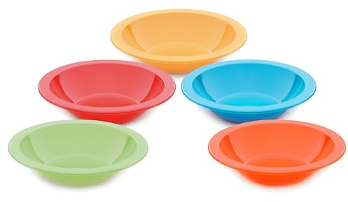 Harfield Multicoloured Bowl Set of 5 - Cereal, Dessert, Soup Bowls 15cm Narrow Rimmed Reusable Virtually Unbreakable Polycarbonate