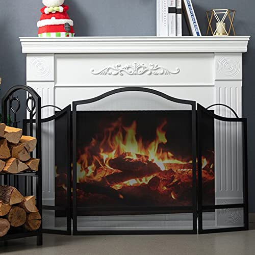 MMQGQ store Funkenschutz Schwarzer Fester Schmiedeeisen-Kamin-Bildschirm Mit Stahlgeflecht, Rustikalen Feuer-Spark-Guard-Gitter Für Wohnzimmer-wohnkultur, 47,94 × 29.86inch