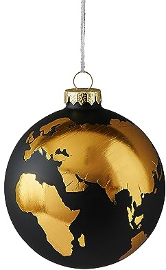 Gift Company Christbaumschmuck Christbaumkugel Weltkugel aus Glas in der Farbe Schwarz-Gold, Durchmesser: 10cm, 1042201050