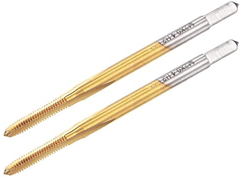 sourcing map 2Stk. Gewindefräser Metrisch M2 x 0,4 Titanbeschichtetes Kobalt HSS (Schnellarbeitsstahl) 3 gerade Nuten Mikrogewindebohrer für Uhren und Armbanduhren