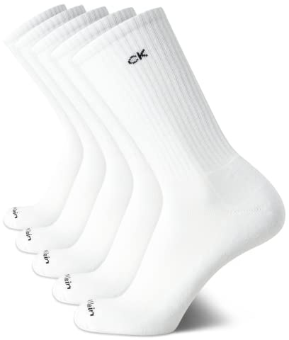 Calvin Klein Mens Crew Socks - 5 Pack Moisture-Wicking Cushioned Crew Athletic Socks for Men for Training & Running, Size 7-12, White