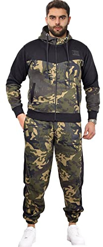 A2Z Mens Tracksuit Hoodie with Joggers Camouflage Sweatpants - T.S Camo 602 Green._XL