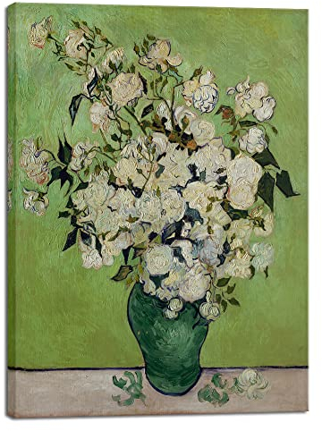 Wieco Art A Vase of Roses Canvas Prints Wall Art by Van Gogh Classic Artwork Famous Oil Paintings Reproduction on Canvas for Bedroom Home Decor Modern Wrapped Flowers Pictures