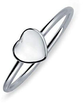 Bling Jewelry Winziger Minimalistischer Flacher Herzform Initiale Monogramm Siegelring Für Jugendlich Für Frauen .925 Sterlingsilber