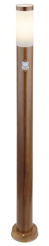 Pollerleuchte mit Bewegungsmelder Außenlampe Standleuchte IP44 Gartenlampe Holzoptik, Wetterfest, modern, Edelstahl opal braun, 1x E27 Fassung, DxH 12,7x110cm