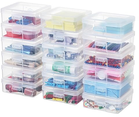 OMNISAFE 18 Pack Small Plastic Hobby Art Craft Organizer, Clear Plastic Storage Containers with Latching Lid, for Pencil Box, Lego, Crayon