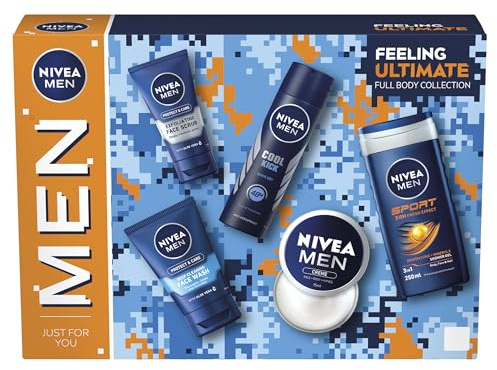 NIVEA MEN Feeling Ultimate Gift Set (5 Products), Men's Skincare Set with Shower Gel, Face Wash, Face Scrub, Moisturising Creme, and Anti-Perspirant Spray