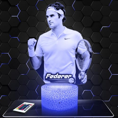 Lampephoto.fr - R. Federer Tennis 3D Lampe, Touch Nachtlicht, Deko R. Garros Wim bledon, Geschenkidee Mann objekt R. Federer Tennis Nachtlicht Erwachsene deko Zimmer, 3D Led Illusion TOP