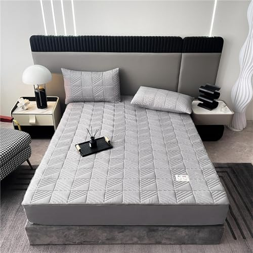 Morbuy Trapuntato Coprimaterasso Impermeabile Matrimoniale Traspirante con Cerniera Microfibra Extra-Morbida e Biestensibile Coprimaterasso con Tasche Profonde Fino a 25cm (180 * 200+25cm,Grigio)