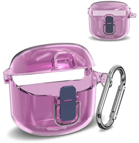 Schutzhülle für JBL Tune Flex, MOWYEOK transparentes PC Sicherheitsschloss Gehäuse, Speziell für die JBL Tune Flex Ohrhörer entwickelt, mit Karabiner（Lila）