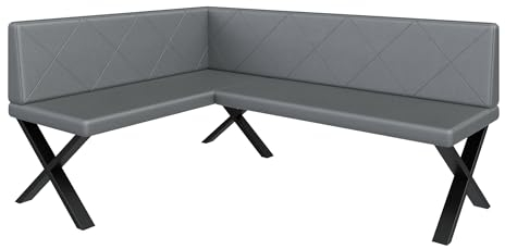 FURNISTAR Eckbank Akiko Metal X - Eckbankgruppe für Ihrem Esszimmer, Küche modern, Sitzecke, Essecke. Perfekt für Küche, Büro und Rezeption. Solide und Starke Verarbeitung. (128x168-Links-Soft29)