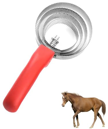 MEISH Horse Scraper and Curry Comb - 4 Ring Shedding Brush, Stainless Steel Livestock Itching Brush for Horse Grooming