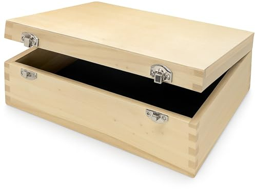 MIJOMA DIY Holzbox mit Deckel - Kreative Schatulle zum Selbstgestalten, Bemalen & Bekleben, Verschlussscharniere aus Metall, Innenauskleidung aus schwarzem Velour, 28x19x8,5cm