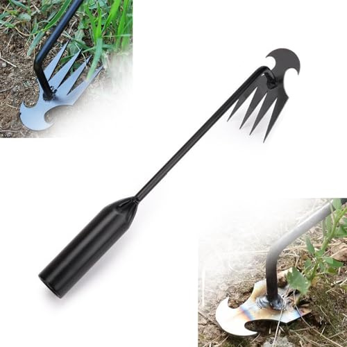 UDIYO Unkrautstecher, Metall Unkraut Entferner Gerät, Bequemer Unkrautjäter mit Langer Griff, Gartenschaufel Klein, Broadfork, Fugenreiniger Unkraut, Garden Harke Schwarz 30 cm