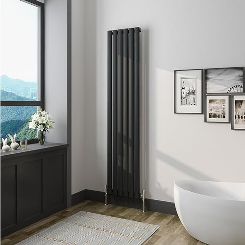 Biubiubath Oval Black Single Modern Central Heating Radiator Designer 1600x354mm Radiator