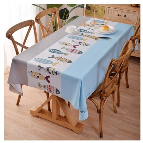 Epinki Tischtücher, Stil 4 Tischwäsche Fisch PVC, Lotuseffekt Biertisch Tischdecke Hochzeit Garten Zimmer Tischdekoration für Esszimmer, Garten, Party, Hochzeiten oder Haushalt, 137x160CM