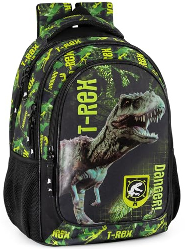 Julian Ross Dinosauro T-Rex Zaino Scuola Elementare per Bambini, Ergonomico con Schienale Imbottito e Rinforzato, Spallacci Imbottiti, 3 Scomparti, Fodera Interna, Manico, 33x15x43h