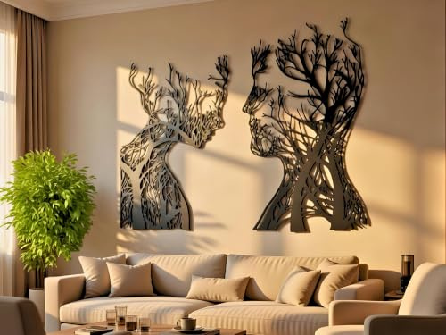 VAILLA Wandbild Gesichter Holz 3D – Wanddeko Wohnzimmer Schlafzimmer Büro | MDF Sperrholz, Lasergeschnitten, Frauengesicht Portrait, 5 Größen, Schwarz Silber, personalisierbar, Eingang Büro Esszimmer