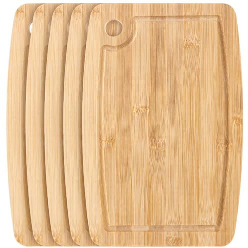 SHUESS Lot de 5 planches à découper en bois de bambou - 28 x 18 cm - Pour la cuisine - Avec rainure à jus
