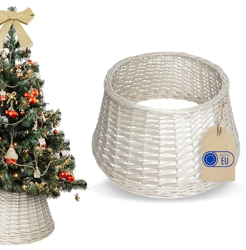Creative Home Weihnachtsbaum Rock Weide | Kragen Korb Ø 46cm x H 24cm | Weiß Christbaumdecke Christbaumständer Abdeckung Tannenbaum Umrandung für Weihnachtsbaumständer Fuss Verkleidung Weihnachtsdeko