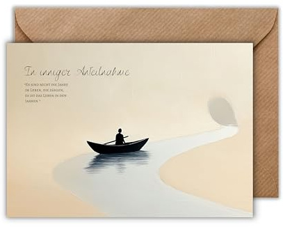 WBdesignz Trauer Karte mit Umschlag - Trauerrkarte mit Spruch Einsamer Bootfahrer auf einem Fluss Boot Kondolenzkarte Beileidskarte Beileid Trauerfeier Beerdigung Anteilnahme (DIN A6)