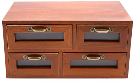 Vintage Desktop Apothecary Cabinet with 4 Drawers, Wooden Desk Drawer Organizer, Solid Wood Medicine Cabinet for Tabletop, Desktop Chest Drawer for Storage and Organization