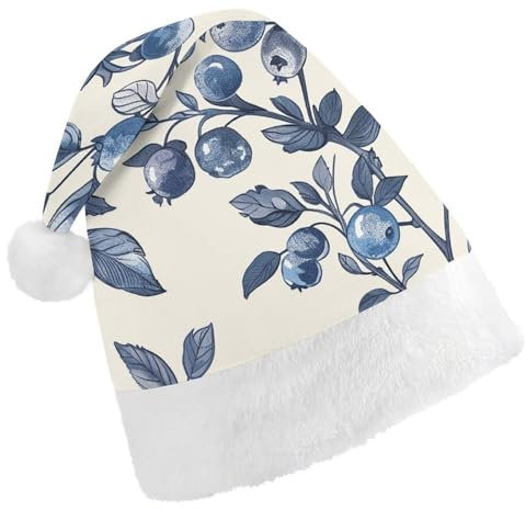 JKLQWH Weihnachtsmütze, Weihnachtsmütze, Partyhut mit Blaubeerblumenmuster, Weihnachtsmannmütze für Erwachsene, Uni, klassische Weihnachtsmannmütze, extra dick, Weihnachtsmütze, Wintermütze,