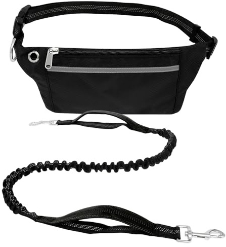Joggingleine Hunde mit Bauchgurt Verstellbares Bauchgurt Hundeleine Hände Frei von 120 Bis 150 cm Dehnbar Doppelring Hundefreund Joggingleine zum Hält Hundezügen von bis zu 150 Pfund Stand (Schwarz)